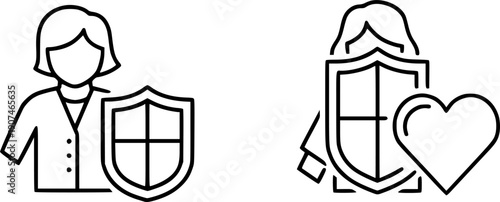 Medical insurance and personal protection line icon set featuring accident coverage health policy documents and shield safety symbols for corporate design