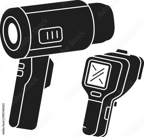 Infrared thermometer temperature scanner silhouette vector illustration handheld medical device fever check healthcare screening safety equipment icon