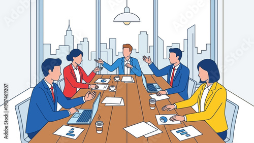 Business Meeting with Diverse Professionals in Modern Office Setting