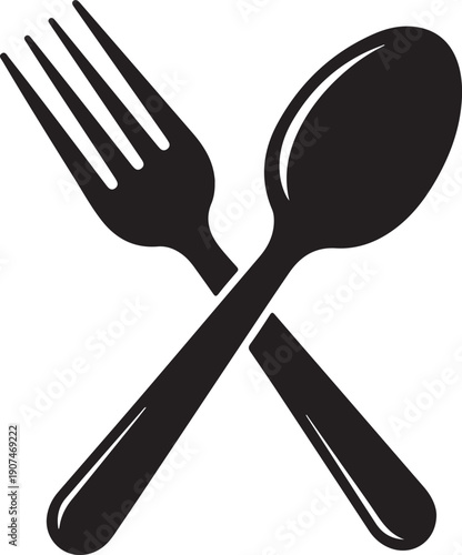 Black fork and spoon crossed on white background cutlery eating utensil kitchenware WebElegant crossed fork and spoon design perfect for restaurant logos, culinary arts websites, or food blog brandin