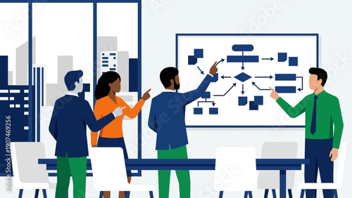 Business Team Collaborating and Planning with Digital Whiteboard
