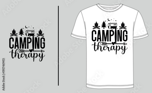 Vintage camping t-shirt design vector featuring mountain wilderness and outdoor adventure typography. Isolated on a professional t-shirt template for apparel mockup, branding, and summer camp gear.