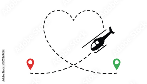 Helicopter rides heart delivery vector design start location and destination concept