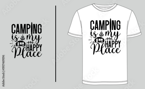 Vintage camping t-shirt design vector featuring mountain wilderness and outdoor adventure typography. Isolated on a professional t-shirt template for apparel mockup, branding, and summer camp gear.