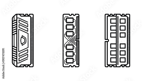 Ram memory icon set vector illustration isolated on transparent background in simple style
