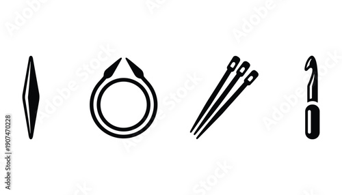 Set of different knitting needle equipment and sewing accessories tool for handmade yarn art hobby