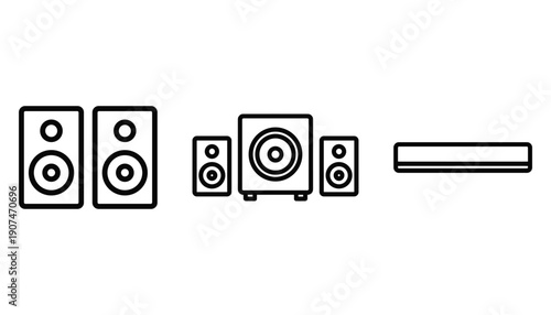 Speakers different types for audio system device sound music entertainment technology vector set