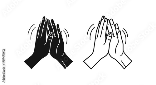 Clapping hands vector icon set, black filled and outline design, applause gesture isolated on white