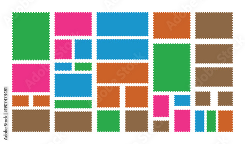 Collection of blank postage stamps various sizes and colors isolated template for design elements vector