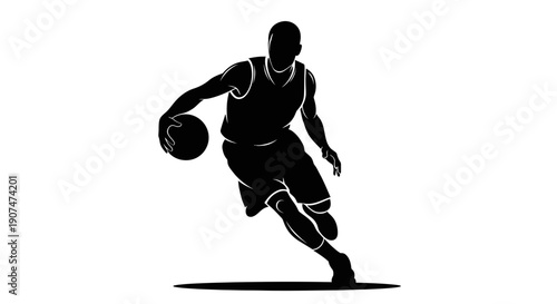 Professional basketball player in dynamic motion dribbling ball