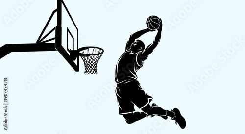 Professional basketball player dunking ball with dynamic movement