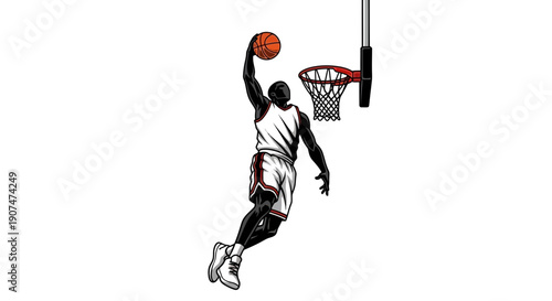 Professional basketball player dunking ball with dynamic movement