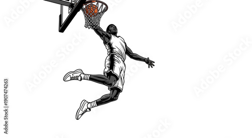 Professional basketball player dunking ball with dynamic movement