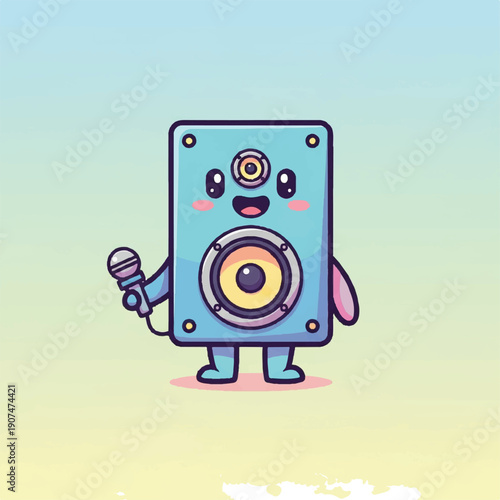 Cartoon Speaker Character Holding Microphone.