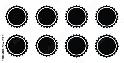 Set of eight black circle scallops frame blank template badge label border design element shape