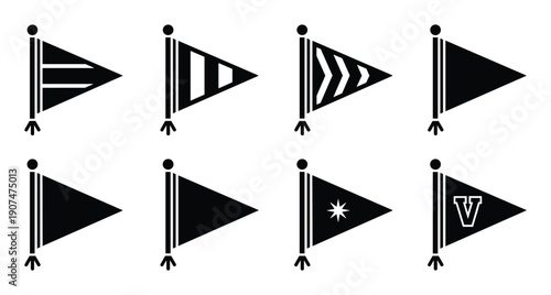Set of pennant flags various designs isolated on transparent background vector illustration
