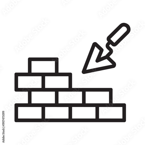 Simple black line illustration of bricks and a bricklaying trowel