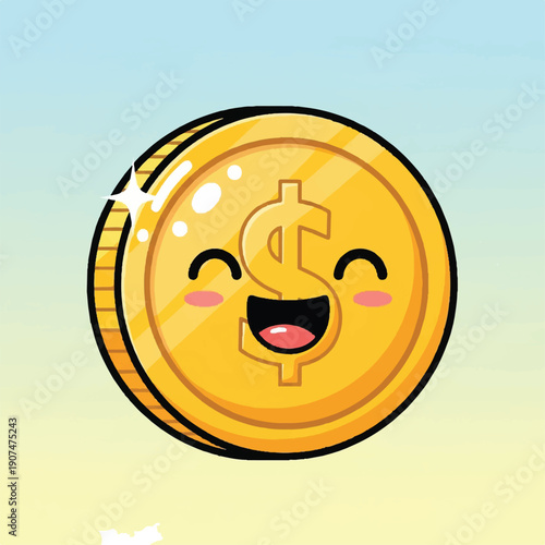 Happy Cartoon Dollar Coin Character Design.