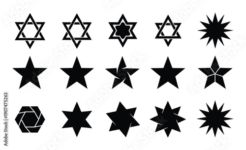 Set of stars silhouette vector design with decorative design elements and geometric shapes