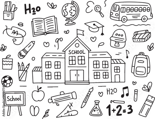 school classroom icons stationery supply vector outline set