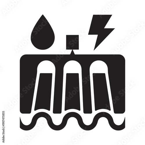 Car windshield with rain lightning and wiper blades icon