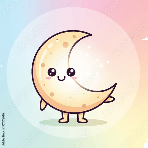 Cute Cartoon Moon Character with Smiling Face.