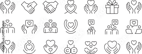 heart outline icons hand holding heart speech bubble message