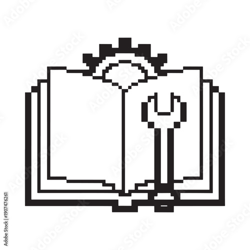 Open book with gears and tools a symbol of technical knowledge