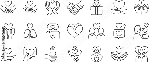 heart icons hands love care support communication line art