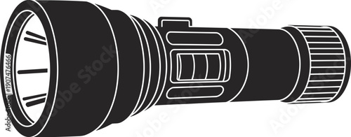 Tactical flashlight torch silhouette vector illustration handheld portable light emergency camping equipment battery powered lamp isolated design