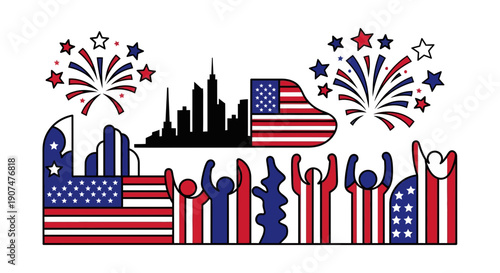 Vibrant patriotic celebration with fireworks and American flags