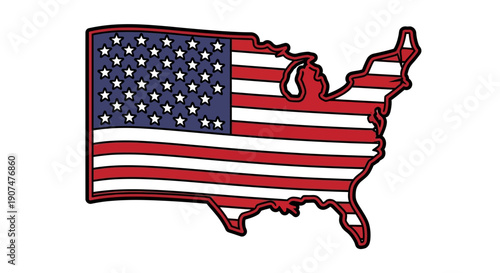 Vibrant American flag design in the shape of the United States map