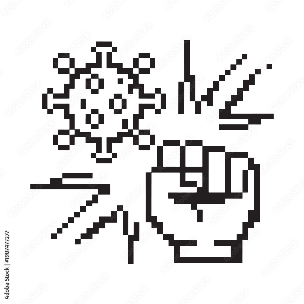 Fototapeta premium Pixelated hand releasing a burst of digital particles or energy