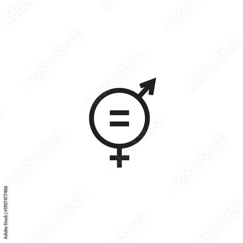 Gender equality symbol combining male and female icons, minimalist black design on white background, representing equal rights, diversity, inclusion, and social justice.