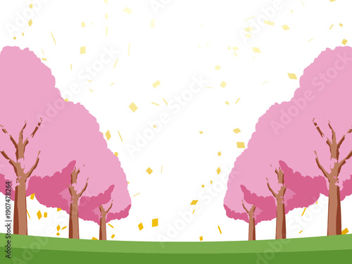 桜, 春, さくら, 花, サクラ, 花びら, 花見, 風景, イラスト, ピンク, 満開, 木, ベクター, 背景