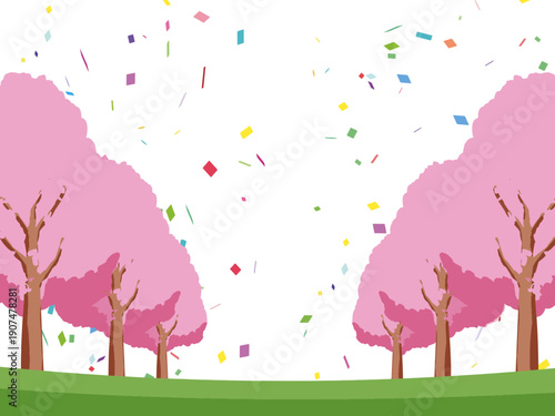 桜, 春, さくら, 花, サクラ, 花びら, 花見, 風景, イラスト, ピンク, 満開, 木, ベクター, 背景