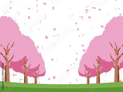 桜, 春, さくら, 花, サクラ, 花びら, 花見, 風景, イラスト, ピンク, 満開, 木, ベクター, 背景