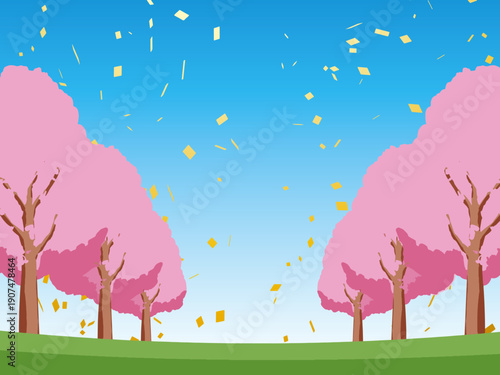 桜, 春, さくら, 花, サクラ, 花びら, 花見, 風景, イラスト, ピンク, 満開, 木, ベクター, 背景