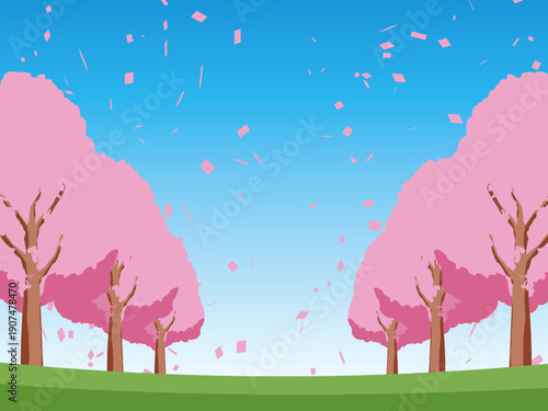 桜, 春, さくら, 花, サクラ, 花びら, 花見, 風景, イラスト, ピンク, 満開, 木, ベクター, 背景
