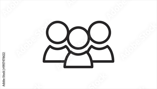 Simple line icon representing a group of three people together.