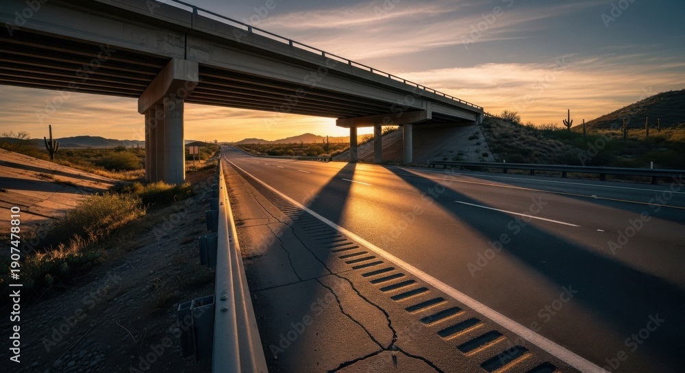 Naklejka premium Sunset Highway with Overpass