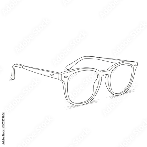 Hand-drawn sketch of modern eyeglasses on a white background