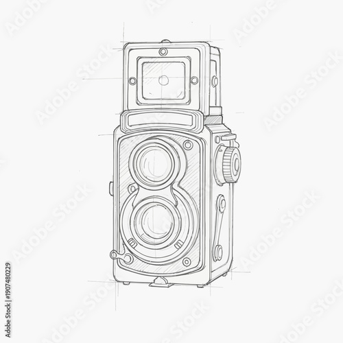 Vintage twin lens reflex camera sketch