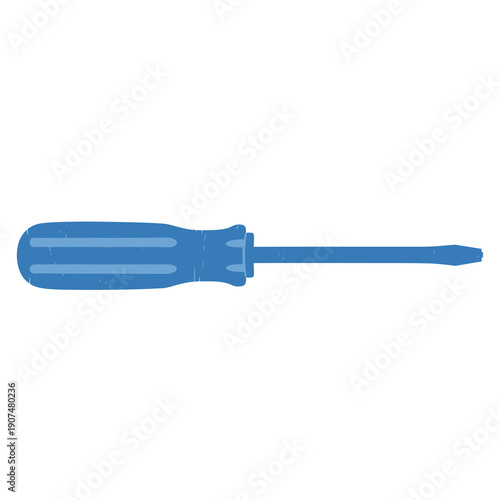 Bright blue screwdriver illustration in a modern flat design, an essential hand tool for home improvement, repair, and assembly tasks, perfect for construction and DIY concepts