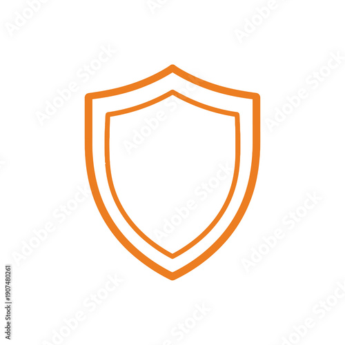 Abstract orange outline shield icon representing robust digital security, data protection, and internet safety, symbolizing defense and privacy in online and real-world applications