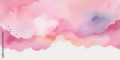 Abstract pink watercolor background with clouds and sky textures