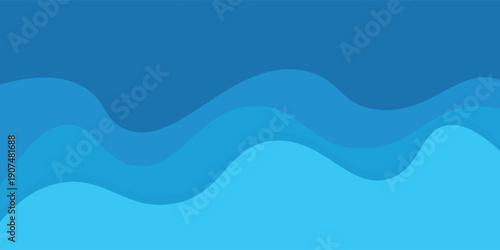 Blue abstract background in paper cut style. Water wavy paper layers for World Oceans Day June 8.vector illustration