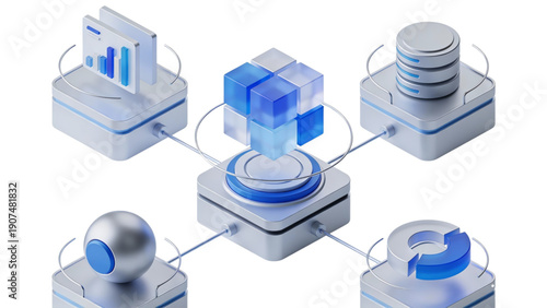 Isometric 3d illustration of a city business network connecting office buildings and home servers through internet data technology