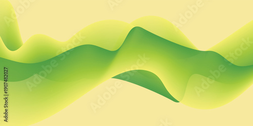 Abstract Green and Yellow Flowing Wave Design on a Light Background.