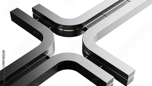 A 3d isolated steel wrench and nut tool equipment on a black background symbolizes construction technology and industrial business objects